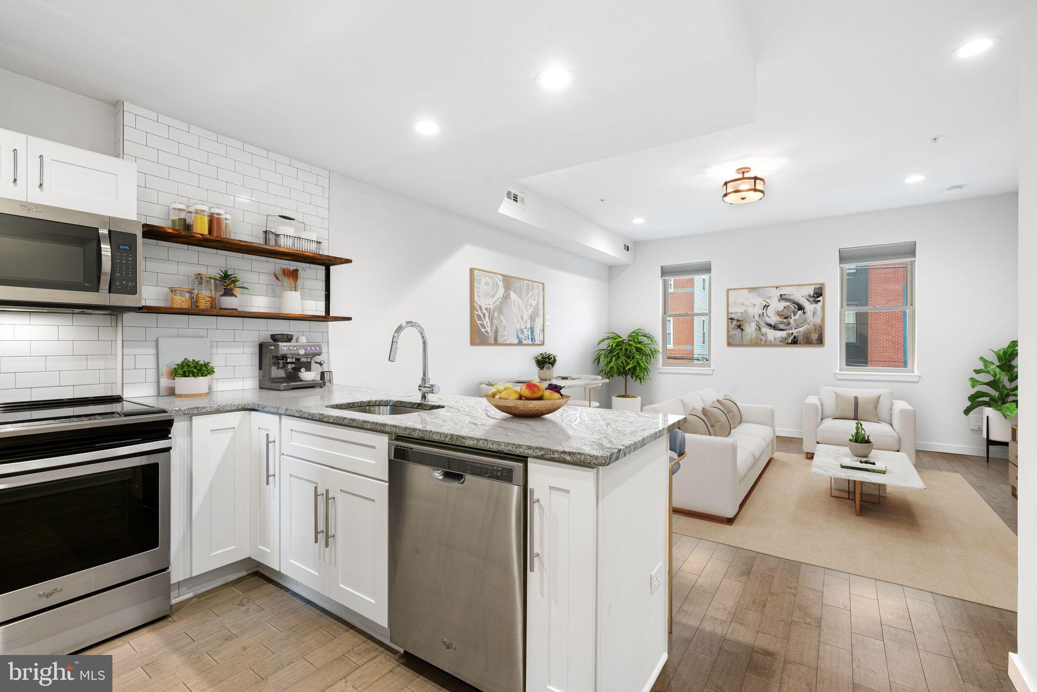 Virtually Staged view from kitchen to living room