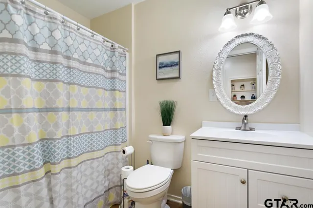a bathroom with a toilet a sink and a mirror