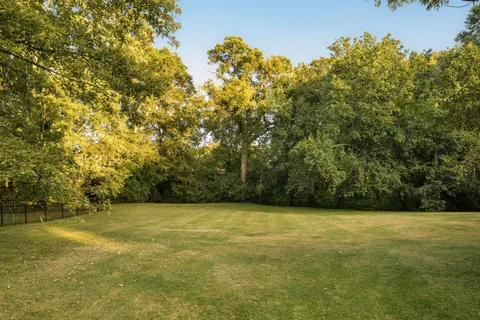 a view of a field with trees in front of it