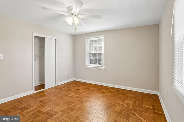 a view of a room with a window