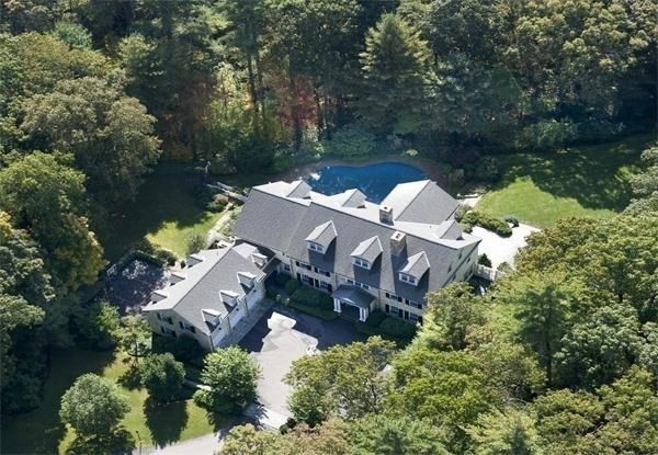 25 Bridle Pth Path Weston, MA 02493 - Photo 32 of 32 an aerial view of a house with pool a yard and outdoor seating