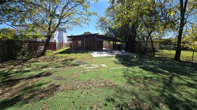 a view of a backyard with tree