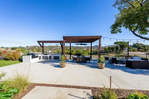 a view of a patio with swimming pool and patio