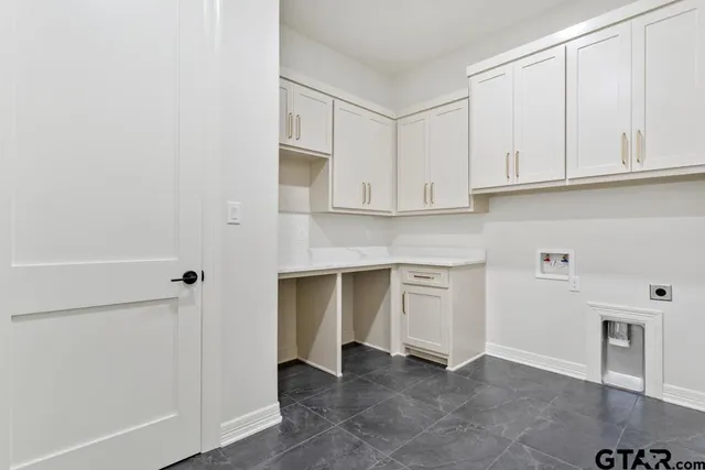 a kitchen with white cabinets and a sink