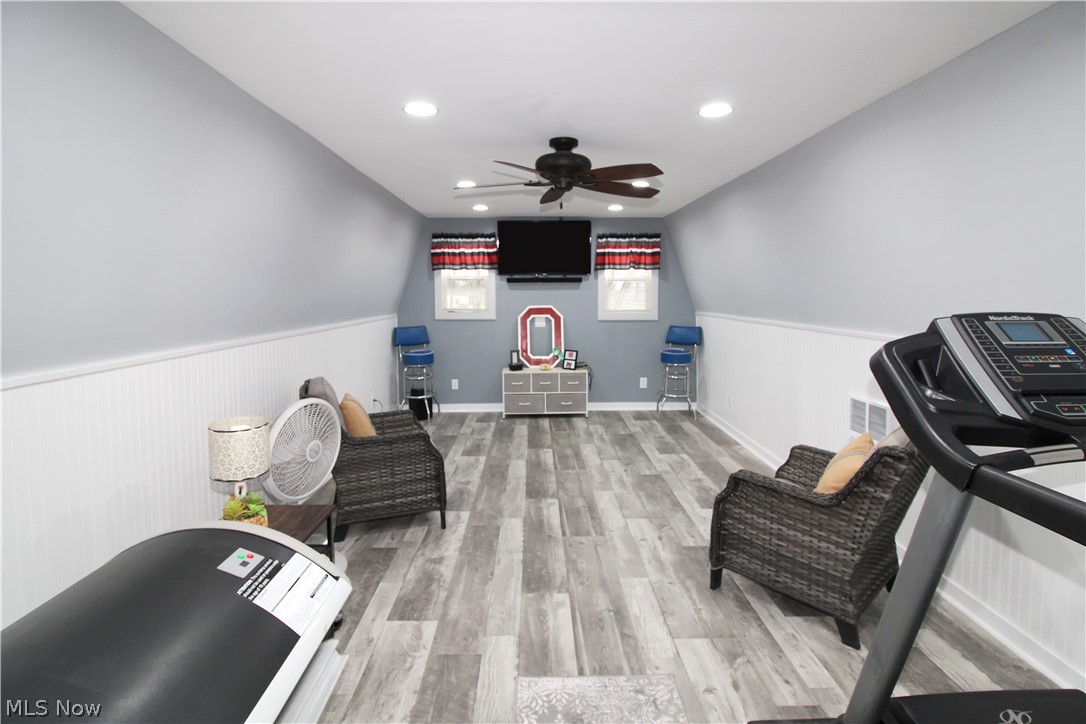 38 Meachem Road Port Clinton, OH 43452 - Photo 24 of 35 Workout room with light wood-type flooring and ceiling fan