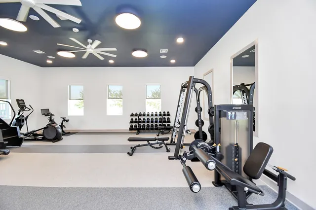 a view of a room with gym equipment