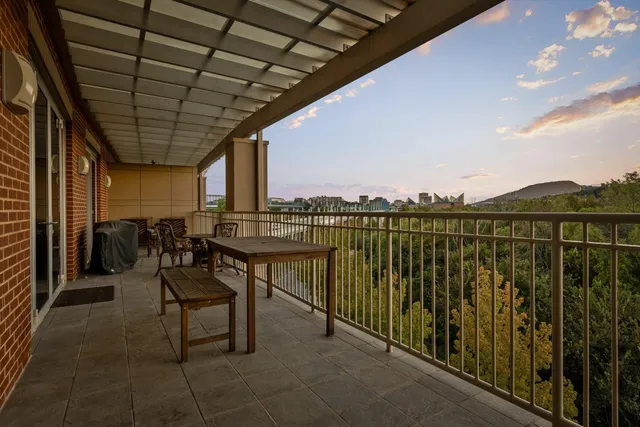 a view of a city and a mountain view