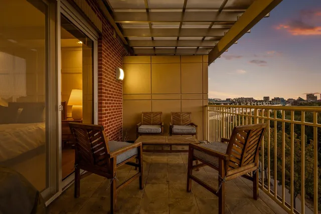 a view of a city with an outdoor space