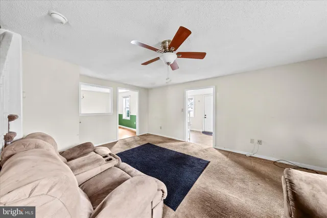 a living room with furniture and a rug