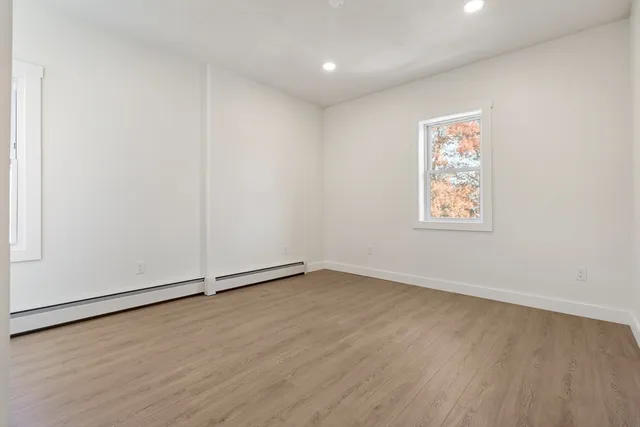 an empty room with a workbench