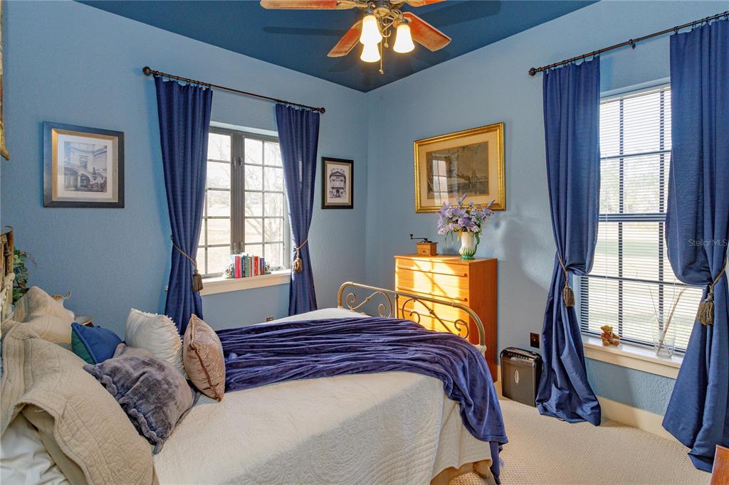 24540 Turkey Lake Road Howey-in-the-Hills, FL 34737 - Photo 24 of 42 a bedroom with a bed and a chandelier next to a window