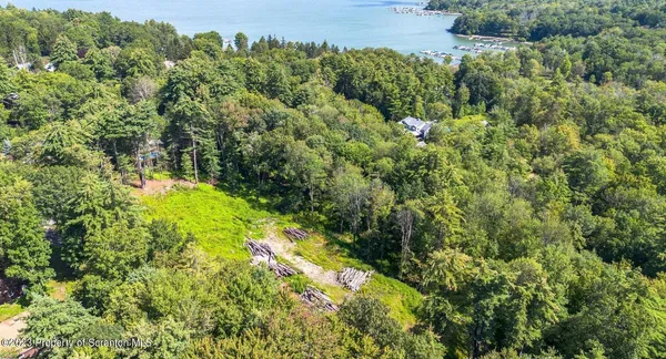 an aerial view of residential house with green space