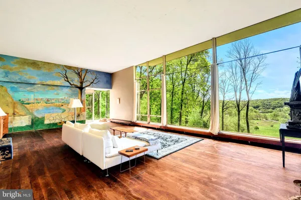 a living room with furniture rug and window