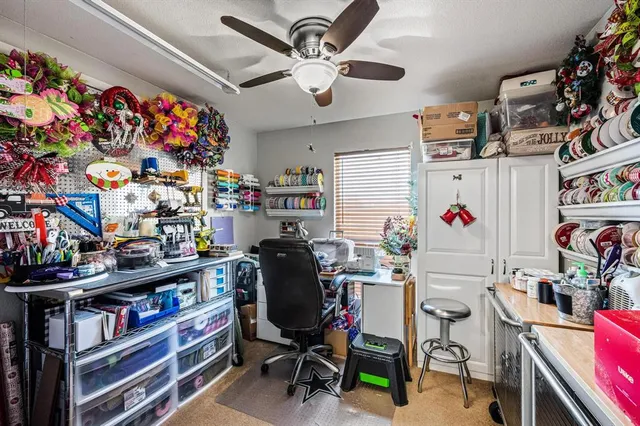 a view of a hallway with workspace