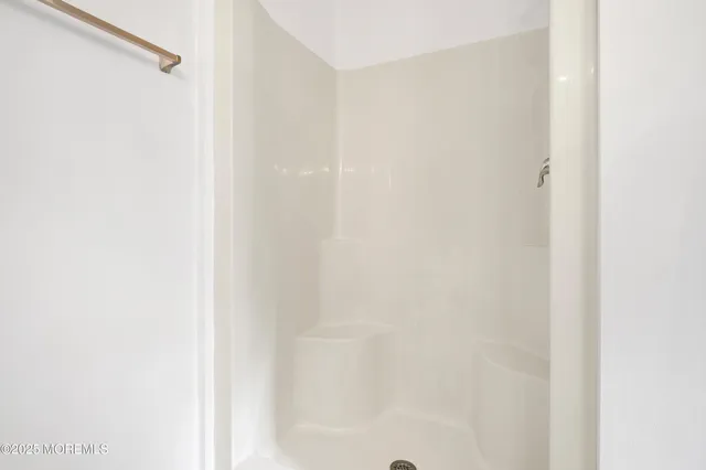 a close view of a bathroom shower