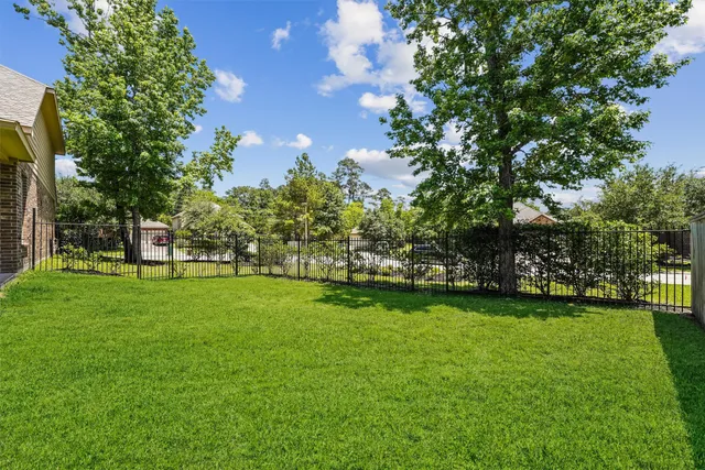 a view of a field of grass and trees