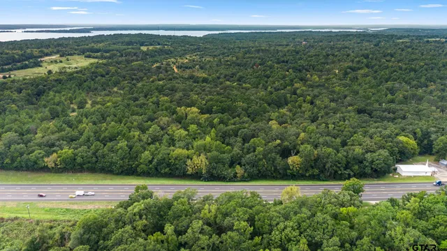 an aerial view of residential houses with outdoor space and trees