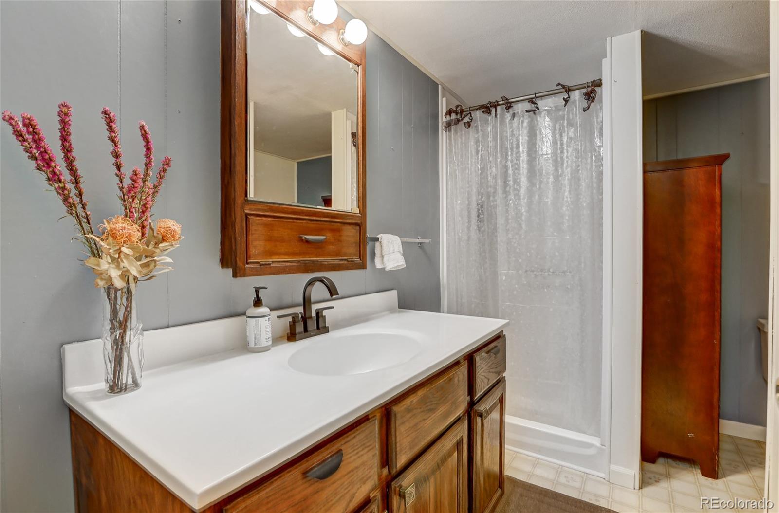 25 Granada Way Pine, CO 80470 - Photo 33 of 40 a bathroom with a sink and a mirror