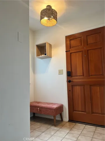 a room with workbench and flowerpot