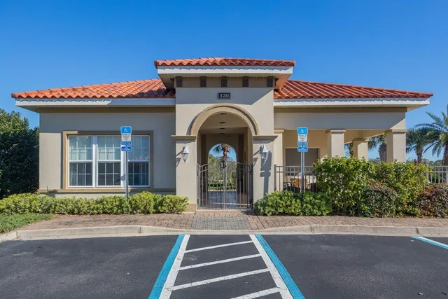 an aerial view of a house with a outdoor space