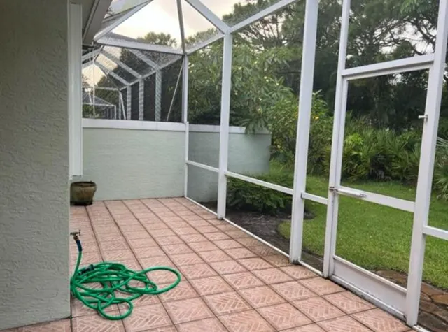 a view of a backyard with garden