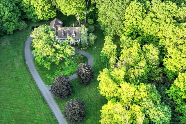 a view of a garden with a fountain