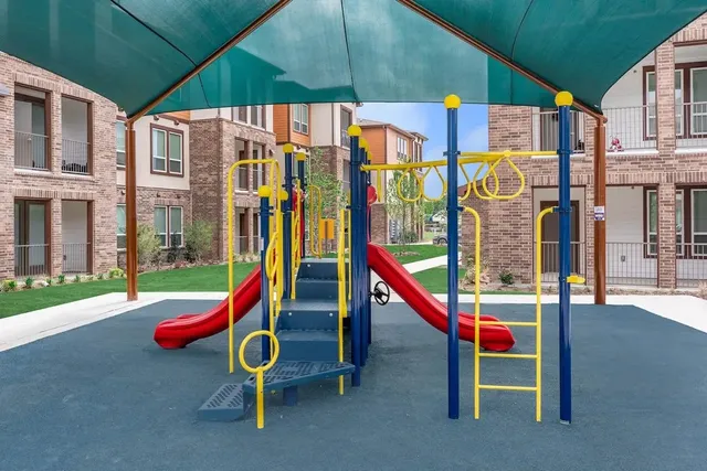 a view of a park with slide