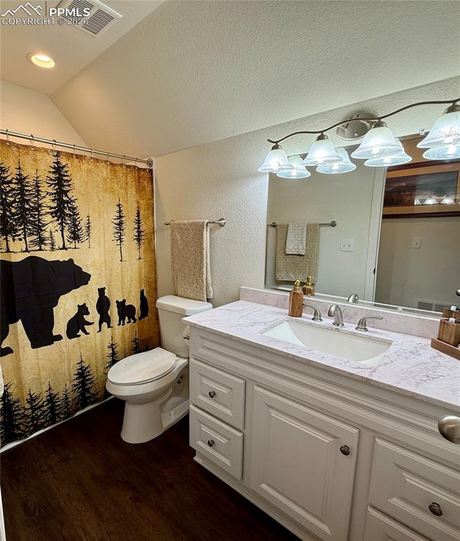 61 Stripling Lane Divide, CO 80814 - Photo 25 of 47 a bathroom with a double vanity sink toilet and shower