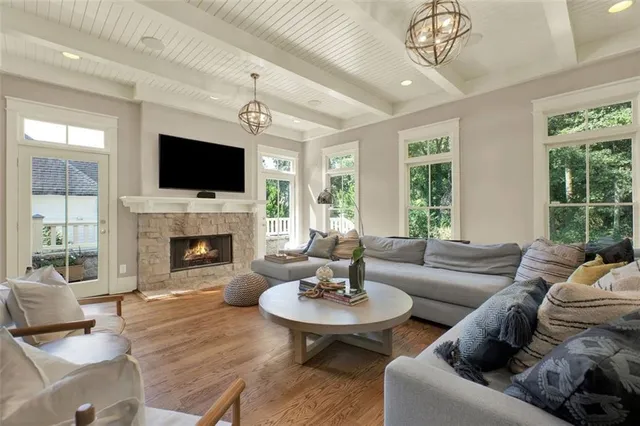 a balcony with wooden floor