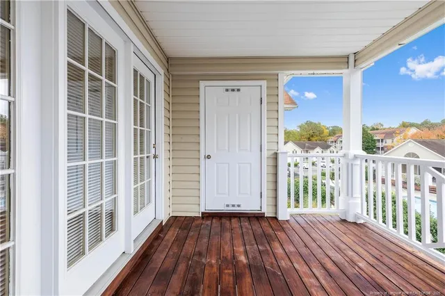 a view of wooden balcony