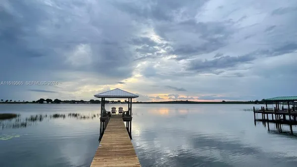 a view of a lake with outside space