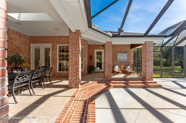 a view of a porch with a patio