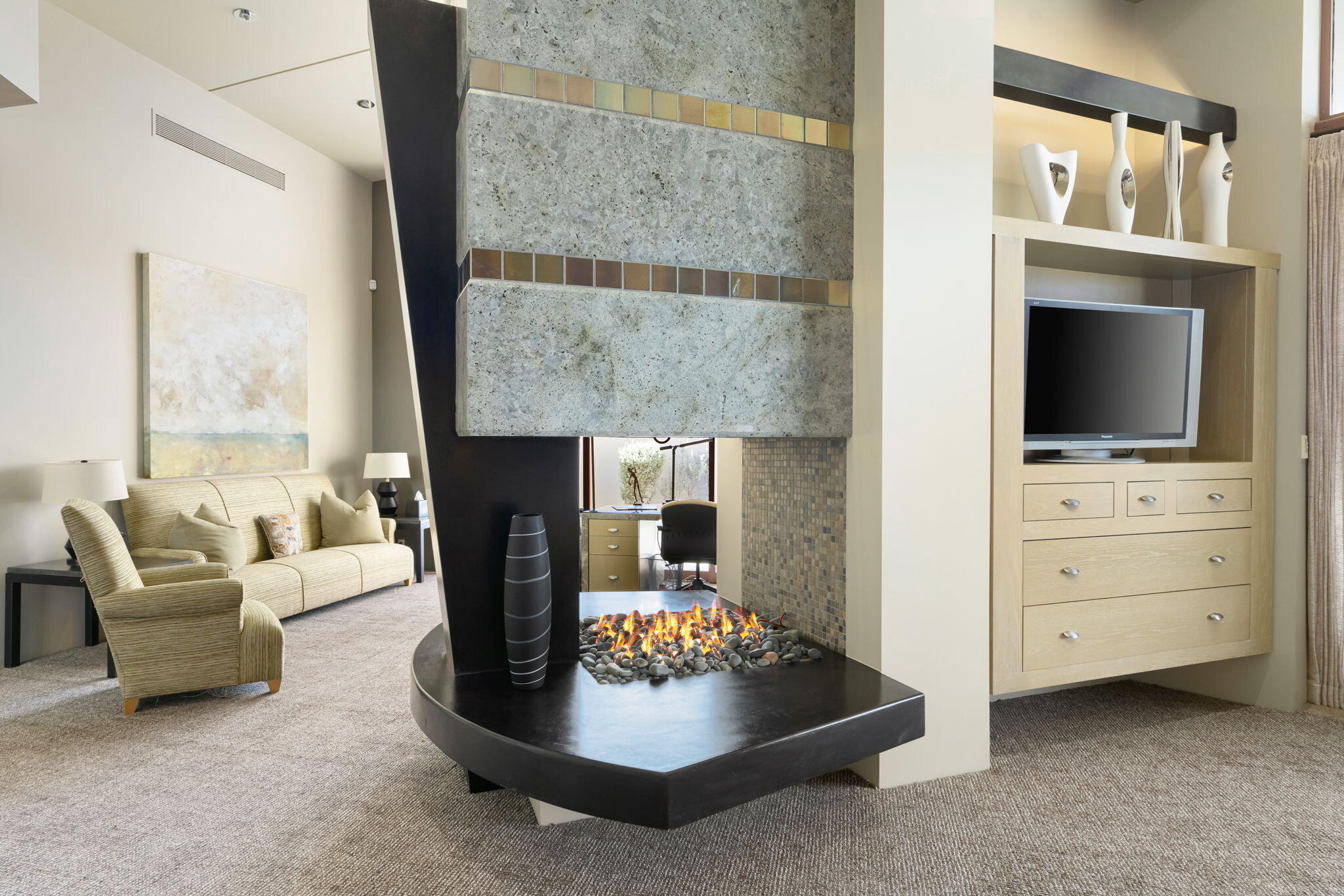 45 Sky Ridge Road Rancho Mirage, CA 92270 - Photo 15 of 85 a living room with furniture and a fireplace