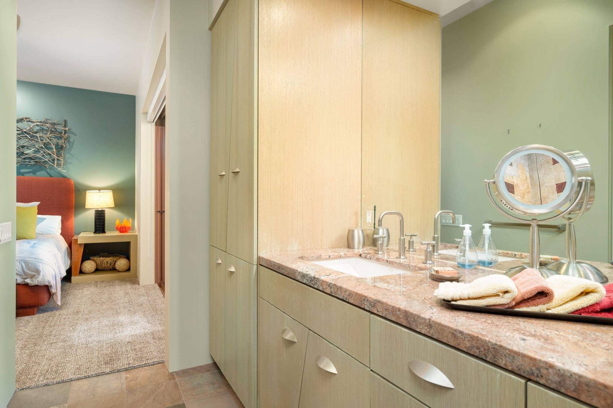 45 Sky Ridge Road Rancho Mirage, CA 92270 - Photo 26 of 85 a bathroom with a granite countertop sink and a mirror