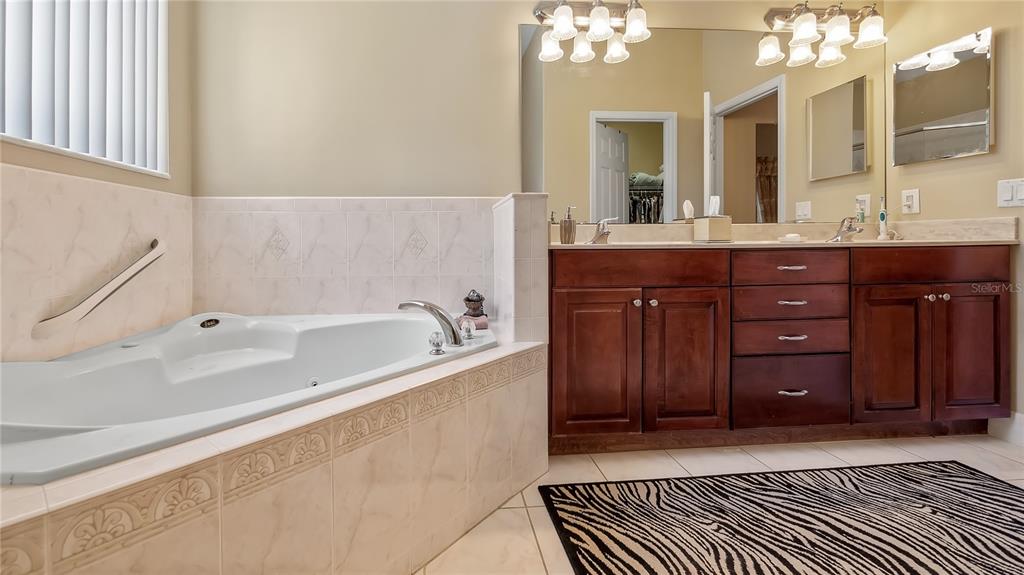 10336 Lake Louisa Road Clermont, FL 34711 - Photo 28 of 62 a bathroom with a tub a double vanity sink and a mirror