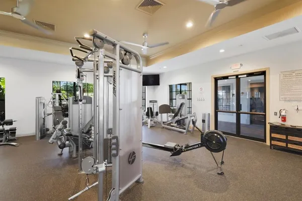 a view of a room with gym equipment