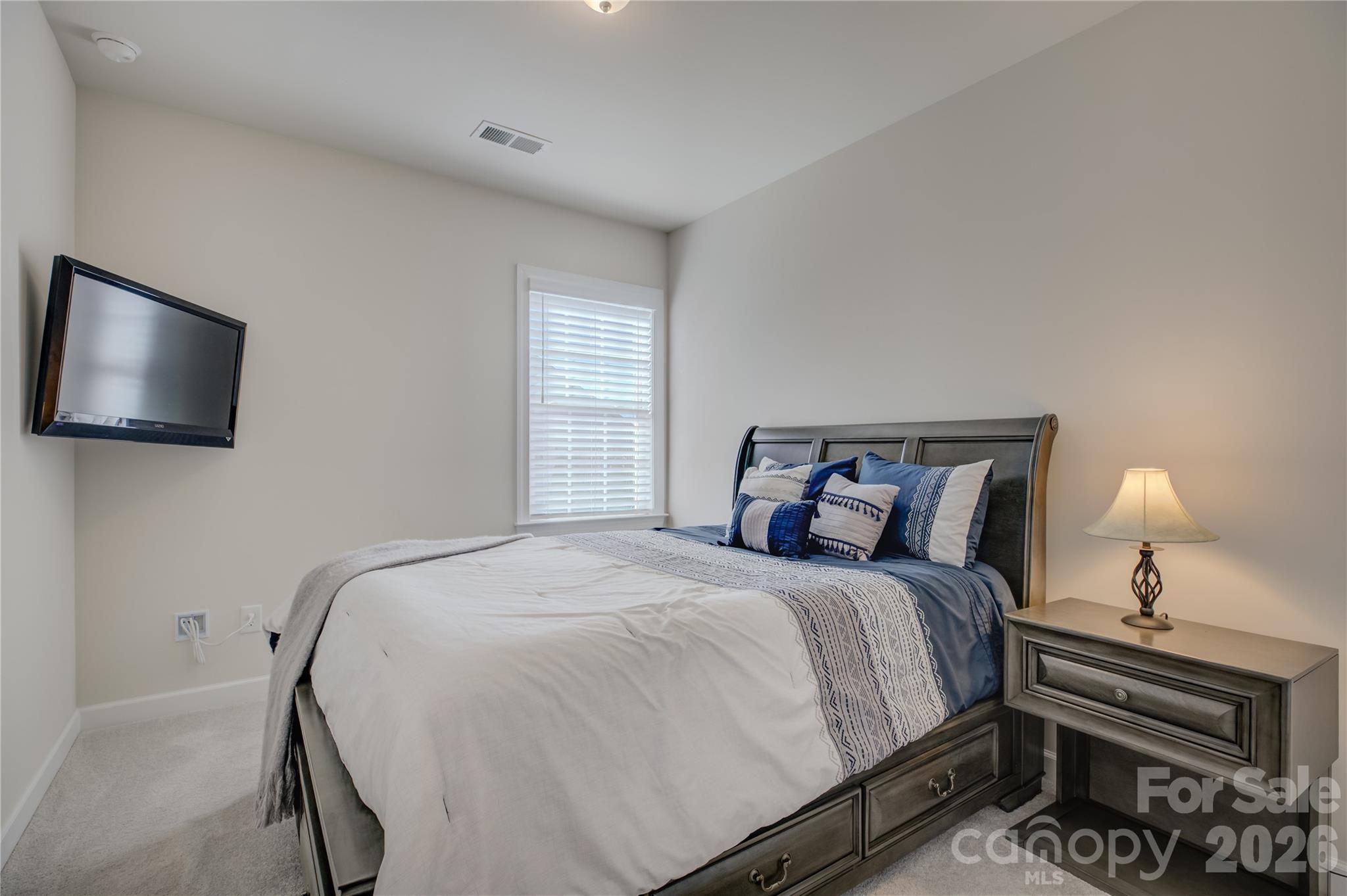 16541 Cozy Cove Road Charlotte, NC 28278 - Photo 28 of 47 a bedroom with a bed and a flat screen tv