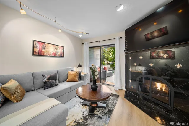 a living room with furniture and a rug