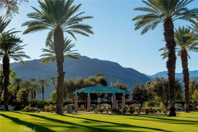 a view of a park and trees