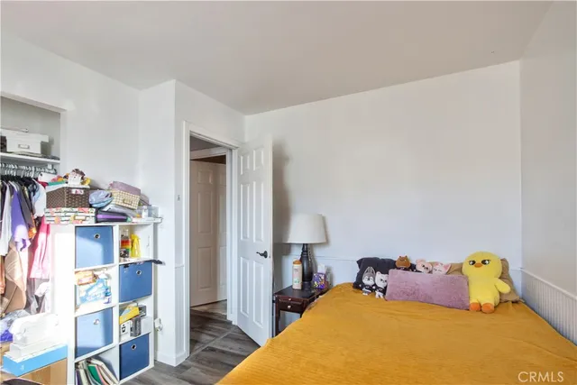 a bed room with a bed and a closet