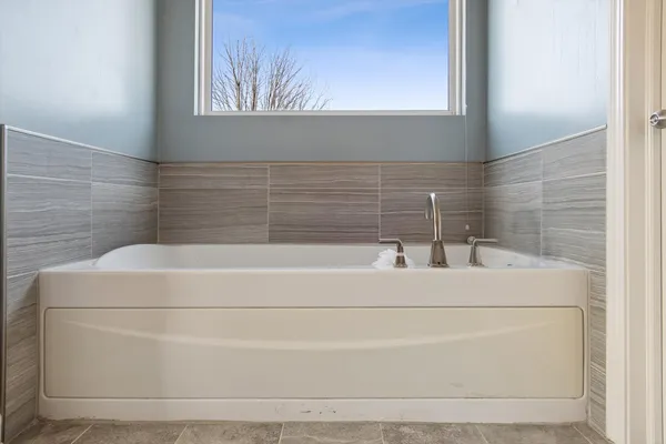 a bathroom with a bathtub