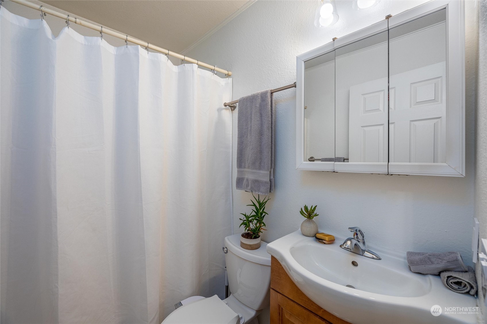 32-34 Maple Court Bellingham, WA 98229 - Photo 14 of 31 a bathroom with a sink a toilet and shower curtain