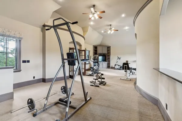 a view of a room with gym equipment