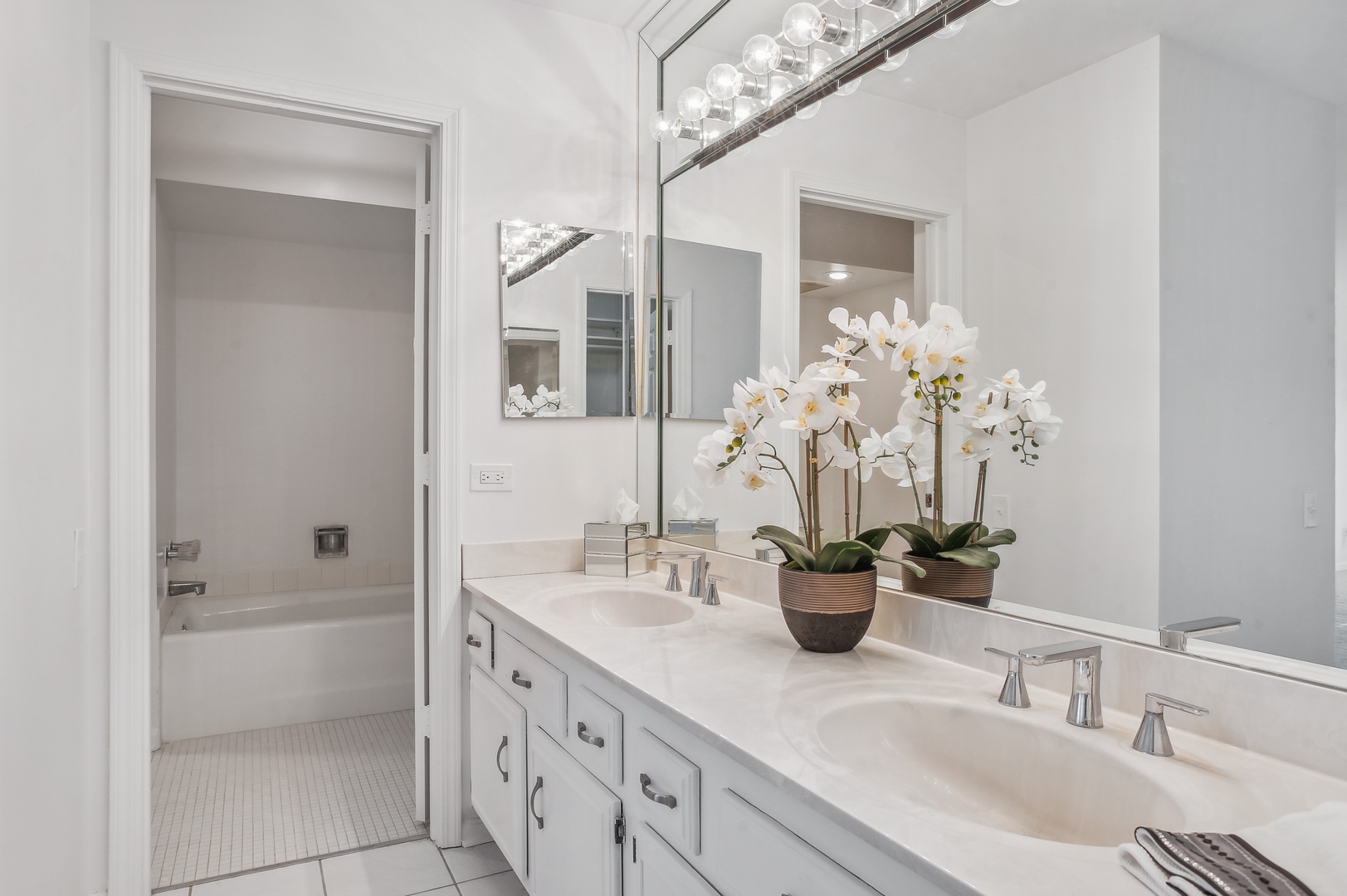 3900 Mission Hills Road, Unit 204 Northbrook, IL 60062 - Photo 13 of 15 a bathroom with double vanity a mirror and a shower