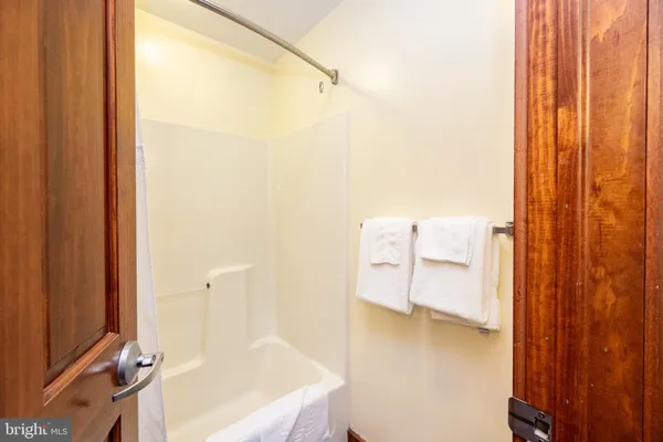 a bathroom with a bathtub