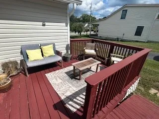a view of a roof deck with couches