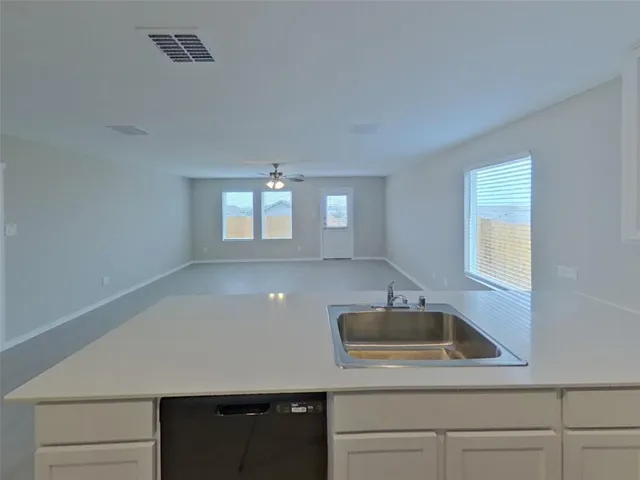 a kitchen with a sink and cabinets
