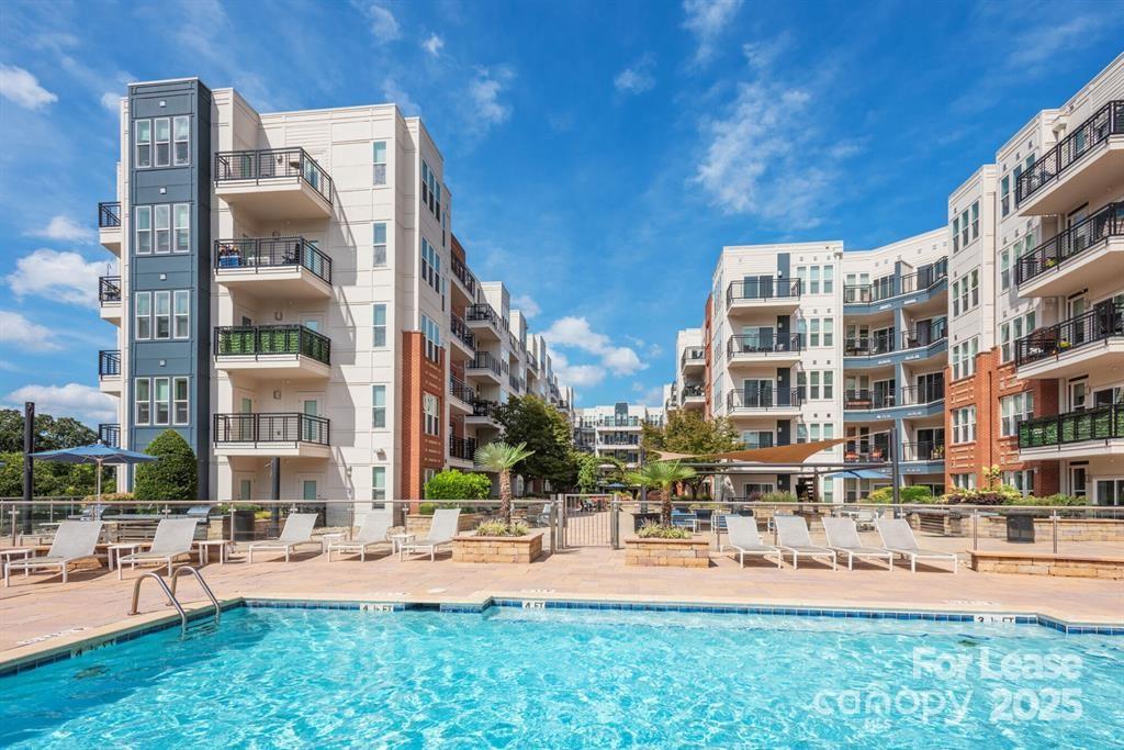 a front view of a building with outdoor area