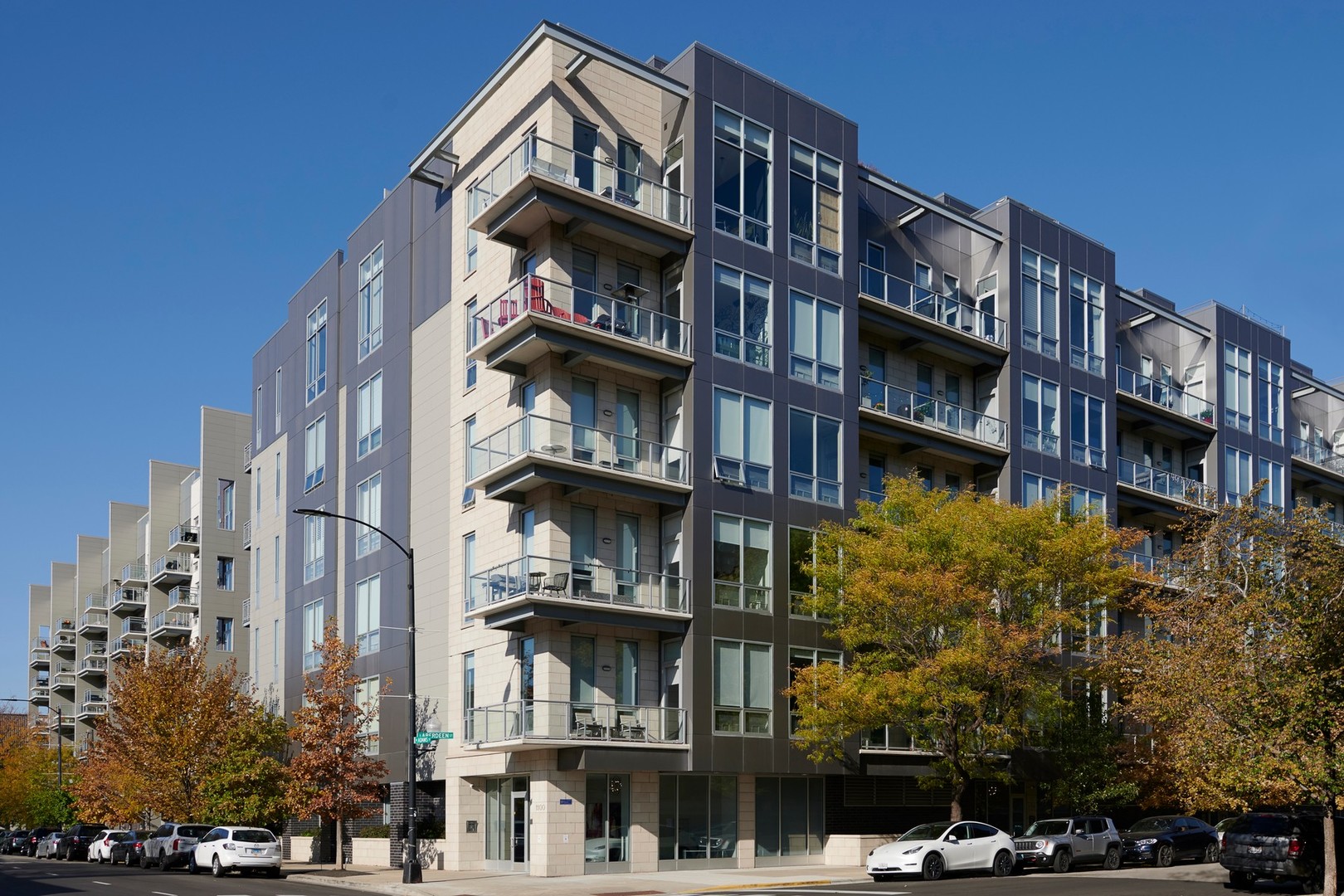 a front view of a building with balcony