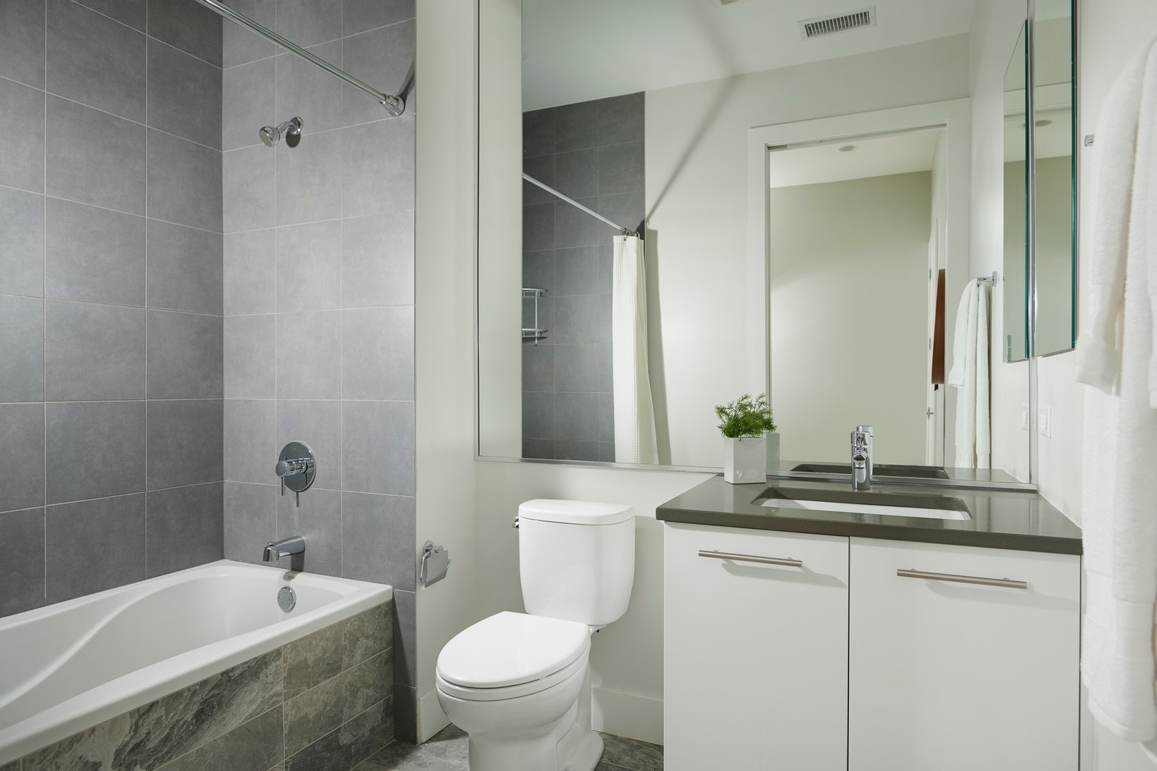 1100 West Adams Street, Unit 2N Chicago, IL 60607 - Photo 16 of 23 a bathroom with a bathtub a sink a toilet and a mirror